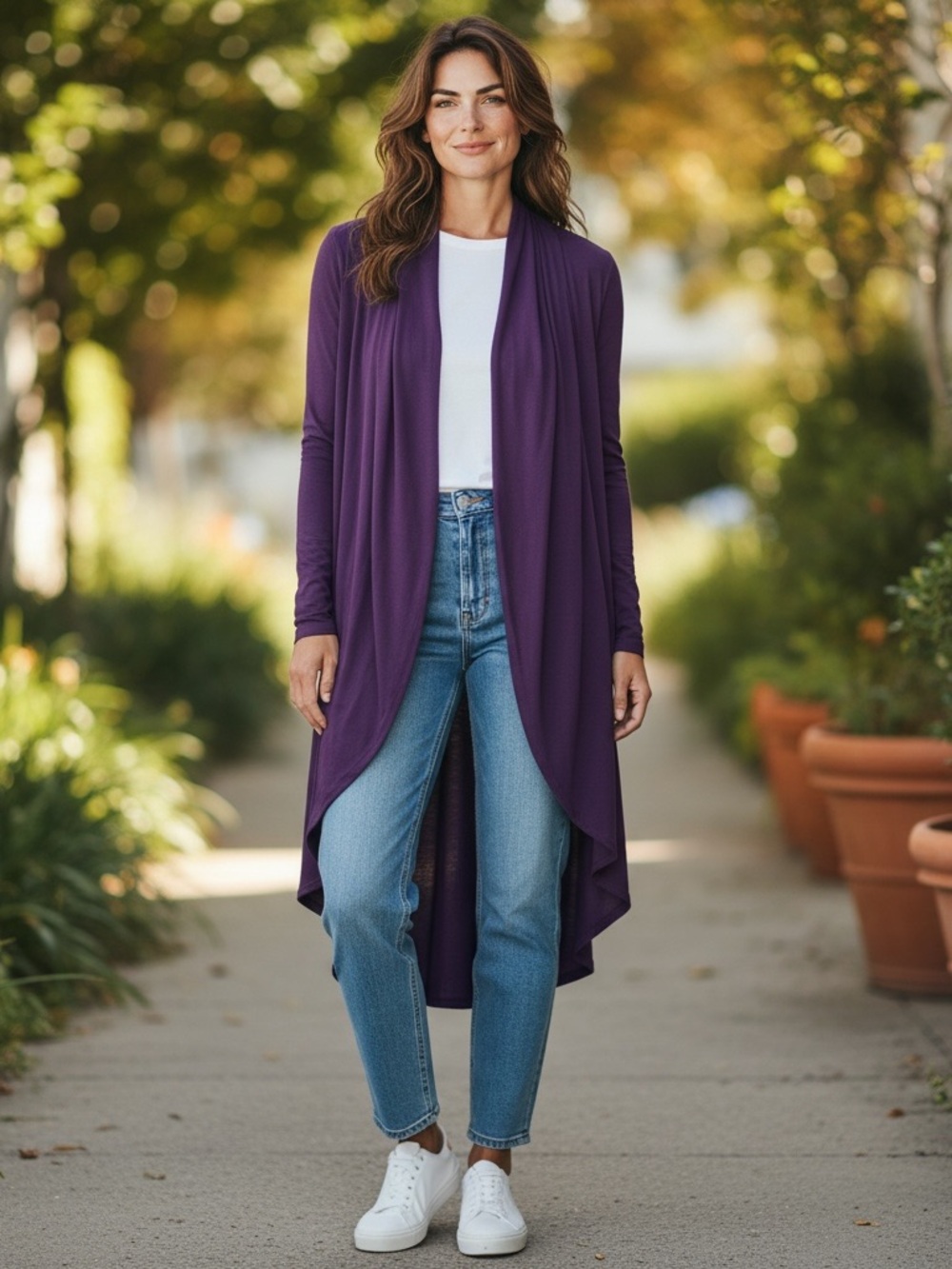 Azules Purple Open-Front Long Sleeve Duster Cardigan